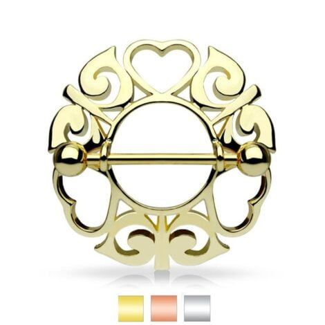 Filigree Tribal Nipple Ring Shield Pairs with Hearts and Swirls