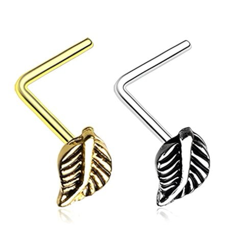 Leaf Top Vintage Style L Bend Nose Ring