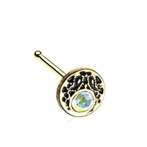 Legend Golden Crescent W/ CZ Sparkle Nose Stud Bone