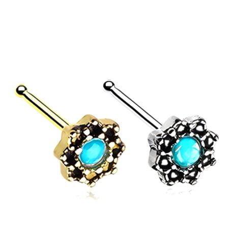 Opal Sparkle Lotus W/ Filigree Nose Stud Bone