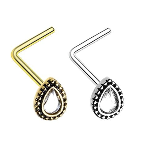 Teardrop CZ Chakra L Bend Nose Ring