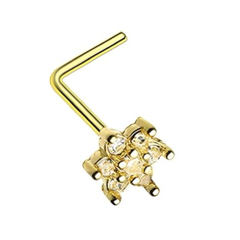 Spring Sparkle Flower With Prong CZ, L Bend Nose Ring - Image 4