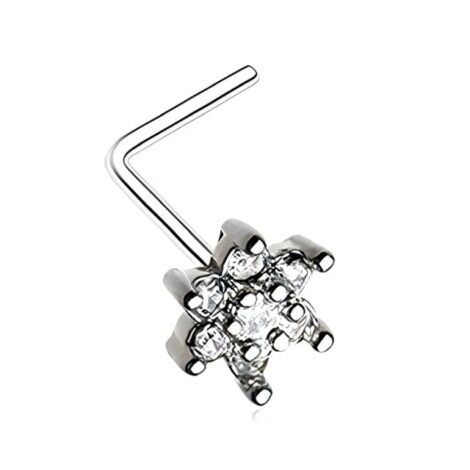 Spring Sparkle Flower With Prong CZ, L Bend Nose Ring - Image 2