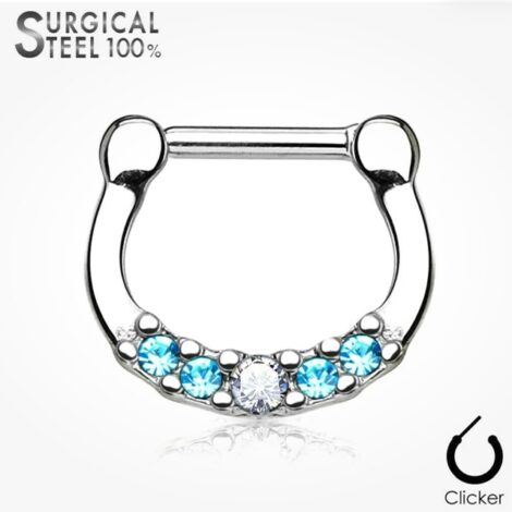 Septum Daith Straight Clicker All 316L Surgical Steel, 5 Crystals Ring - Image 2