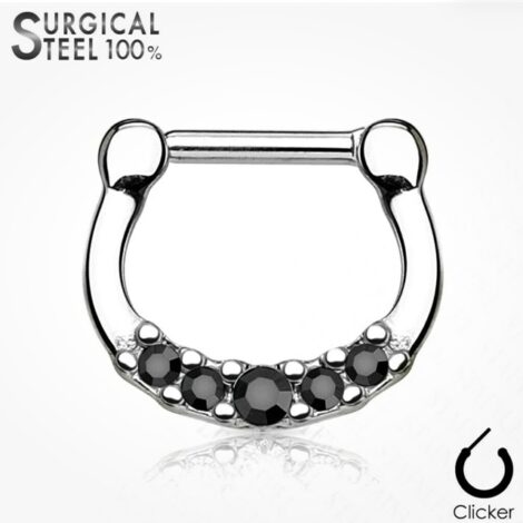 Septum Daith Straight Clicker All 316L Surgical Steel, 5 Crystals Ring - Image 5
