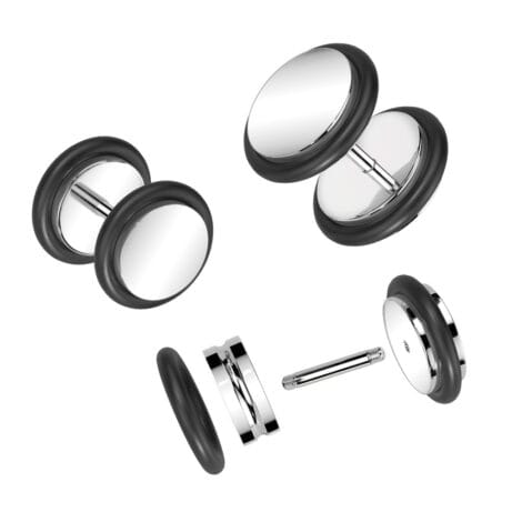 Fake Cheater Plug Pairs 316L Surgical Steel With 2 Black O-Rings