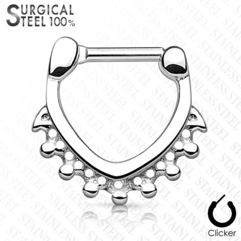 Septum Daith Straight Clicker All 316L Surgical Steel Beaded Triangle - Image 2