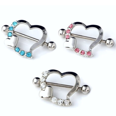 Crystal Pave Double Heart Nipple Ring - Image 2