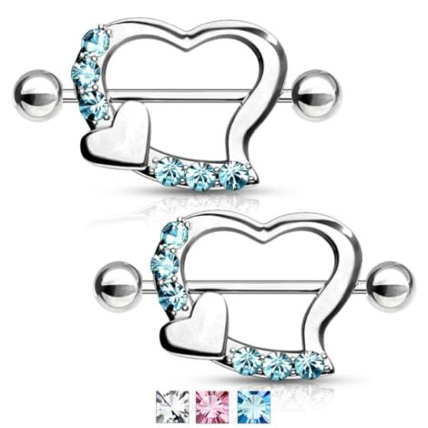 Crystal Pave Double Heart Nipple Ring