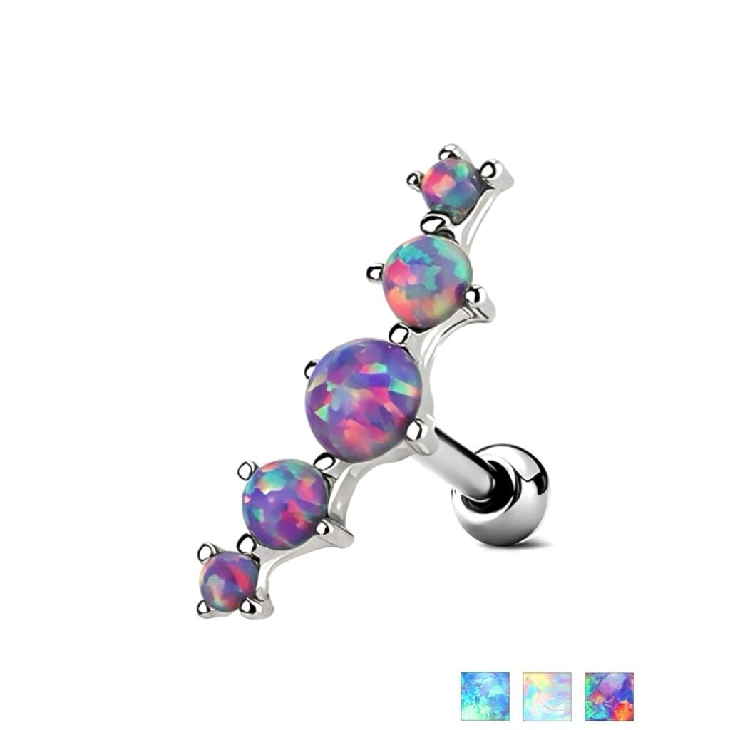 5 Opal Set Curved Top Barbell Cartilage Earring