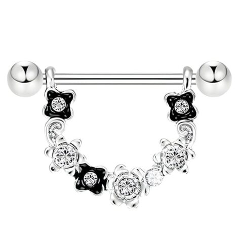 Crystal Set Flower Chain Shield, Nipple Ring Pairs - Image 1