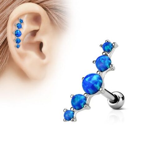 5 Opal Set Curved Top Barbell Cartilage Earring - Image 3