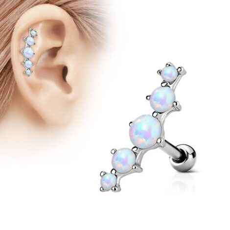 5 Opal Set Curved Top Barbell Cartilage Earring - Image 2
