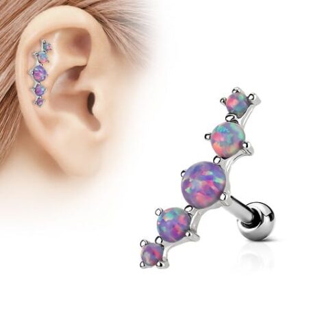 5 Opal Set Curved Top Barbell Cartilage Earring - Image 4