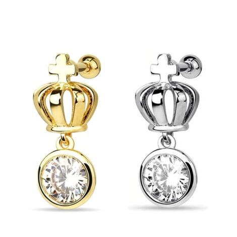 Crown Top Barbell with Round CZ Dangle Cartilage Tragus