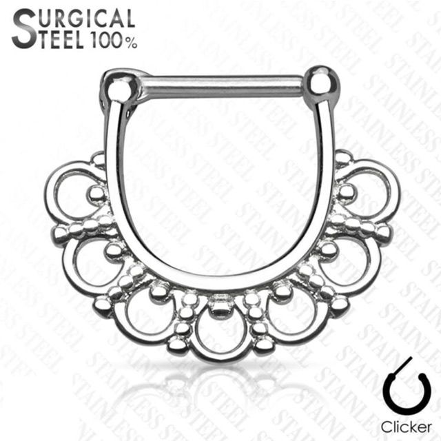 Septum Daith Straight Clicker All 316L Surgical Steel Filigree Loop Ring