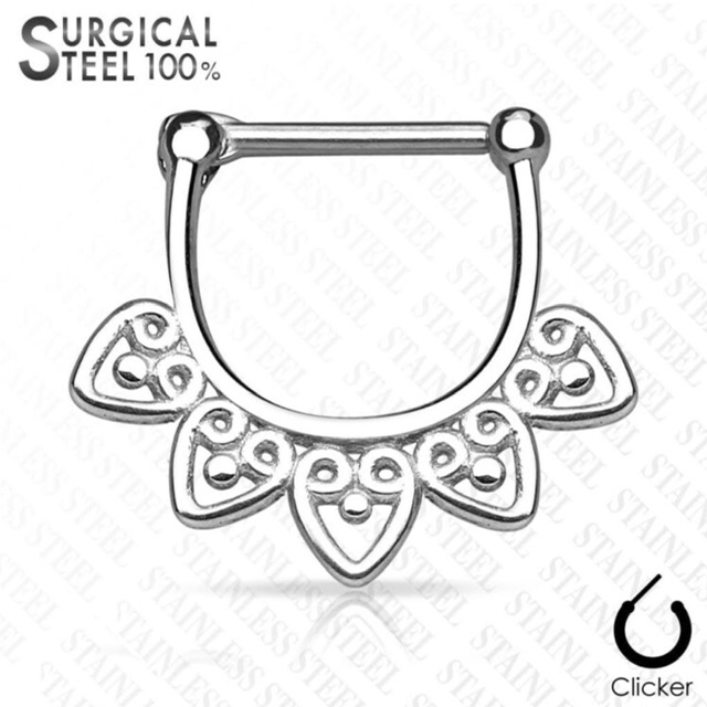 Septum Daith Straight Clicker All 316L Surgical Steel Heart Ring