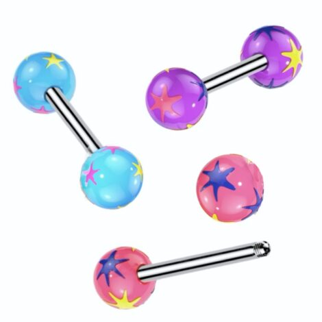 Multi Colour Starburst Acrylic Balls Tongue Nipple Barbell