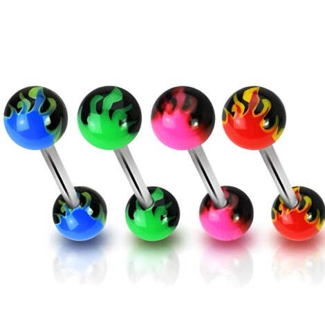 Acrylic Flame Balls 316L Surgical Steel Tongue Barbell