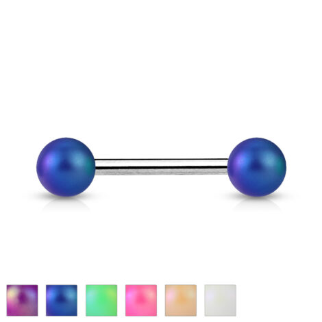 Acrylic Matte Finish Pearlish Balls Tongue Nipple Barbell