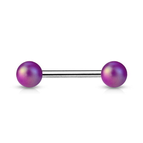 Acrylic Matte Finish Pearlish Balls Tongue Nipple Barbell - Image 2