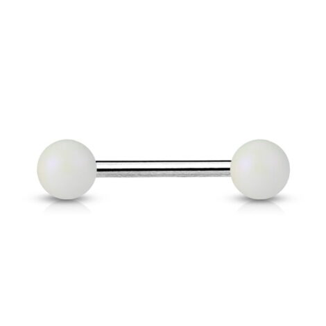 Acrylic Matte Finish Pearlish Balls Tongue Nipple Barbell - Image 3