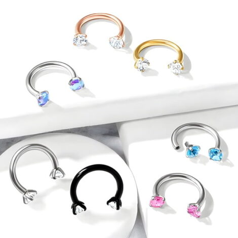 Horseshoe/ Circular Barbell With Prong Set Round CZ Ends - Image 4