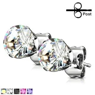316L Stainless Steel Stud Earring Pairs W/ Round CZ