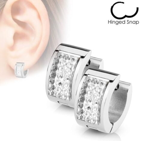 Gem Set Square Front Hoop/ Huggie Earring Pairs - Image 2