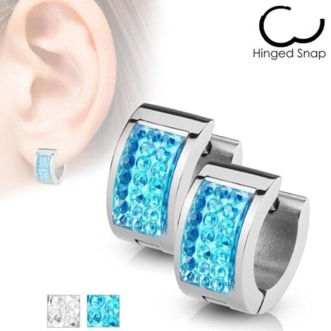 Gem Set Square Front Hoop/ Huggie Earring Pairs