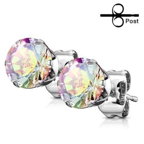 316L Stainless Steel Stud Earring Pairs W/ Round CZ - Image 4