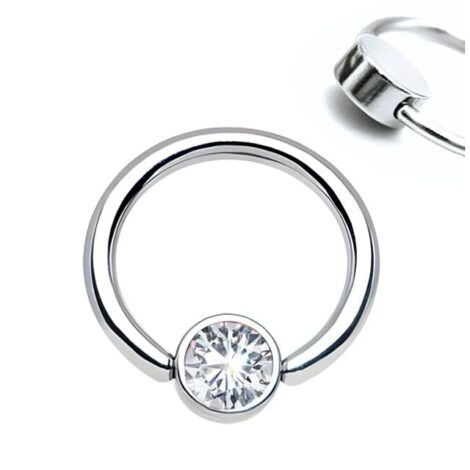 Titanium Captive Bead Ring With Rotatable Clear Gem Setting - Image 2