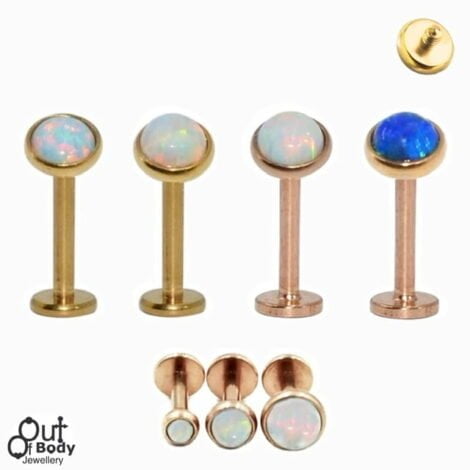 Ear Cartilage Labret Stud with Opal Top In Gold or Rose Gold