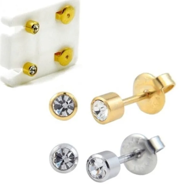 CZ Set Post Earrings in Steel or 24KT Gold Plating