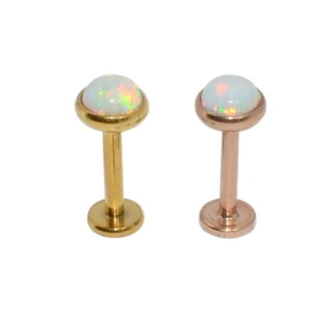Ear Cartilage Labret Stud with Opal Top In Gold or Rose Gold - Image 2