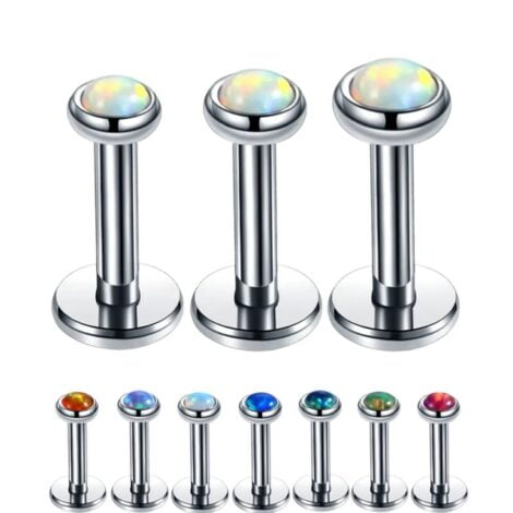 Ear Cartilage Labret Stud with Opal Top Internally Threaded
