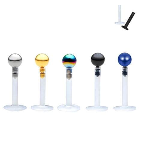Bioplast Push Fit Steel Ball Top Labret Stud, Cartilage Tragus
