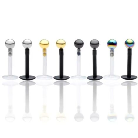 Bioplast Push Fit Steel Ball Top Labret Stud, Cartilage Tragus - Image 2