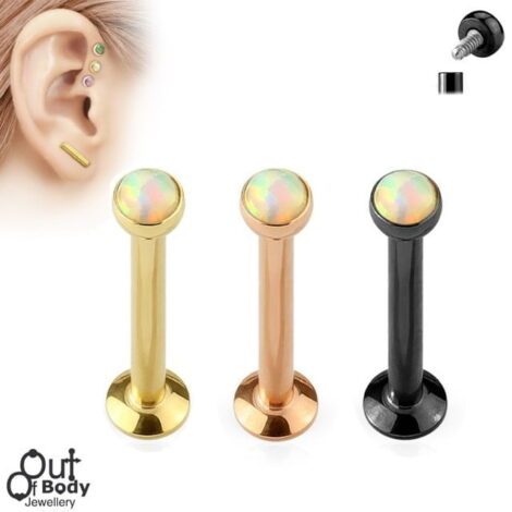 Opal Top Labret Monroe Cartilage Stud Internally Threaded in IP Colours - Image 1