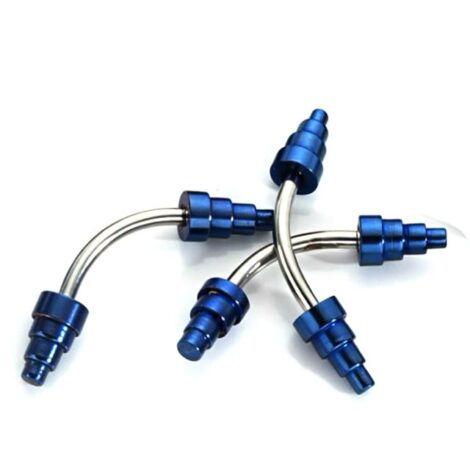 Blue Curved Eyebrow Barbell with Stepped Cones - Image 1