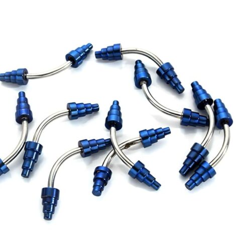 Blue Curved Eyebrow Barbell with Stepped Cones - Image 2