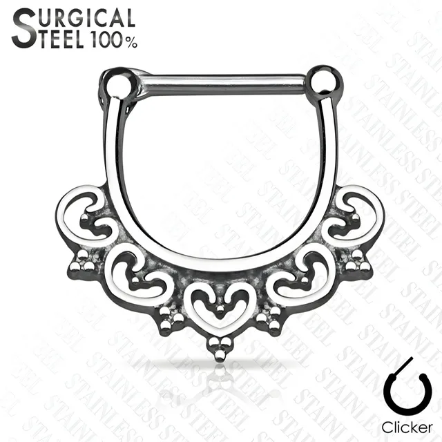 Septum Daith Straight Clicker All 316L Surgical Steel Filigree Ring