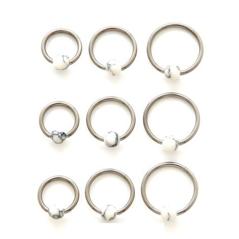Captive Bead Ring with White Howlite Stone Ball