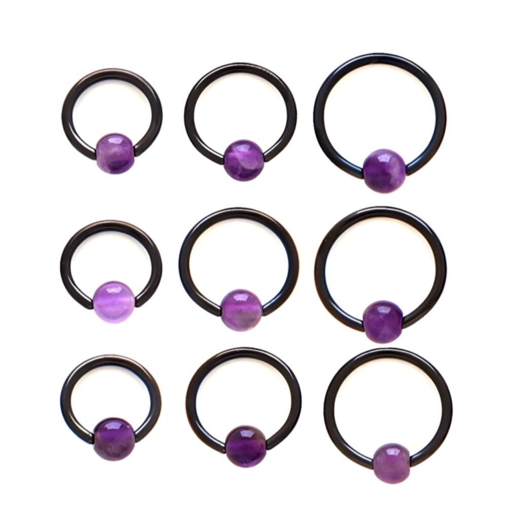 Captive Bead Ring Black IP with Amethyst Ball