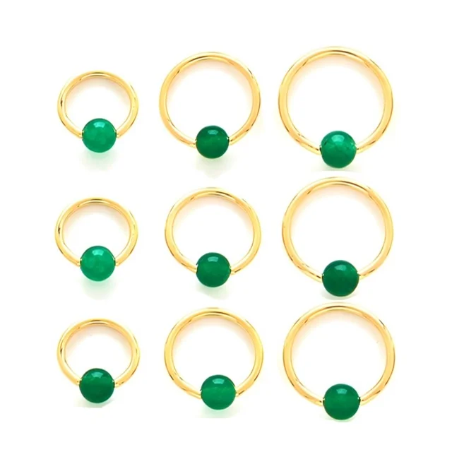 Captive Bead Ring 14KT Gold Plated with Jade Ball