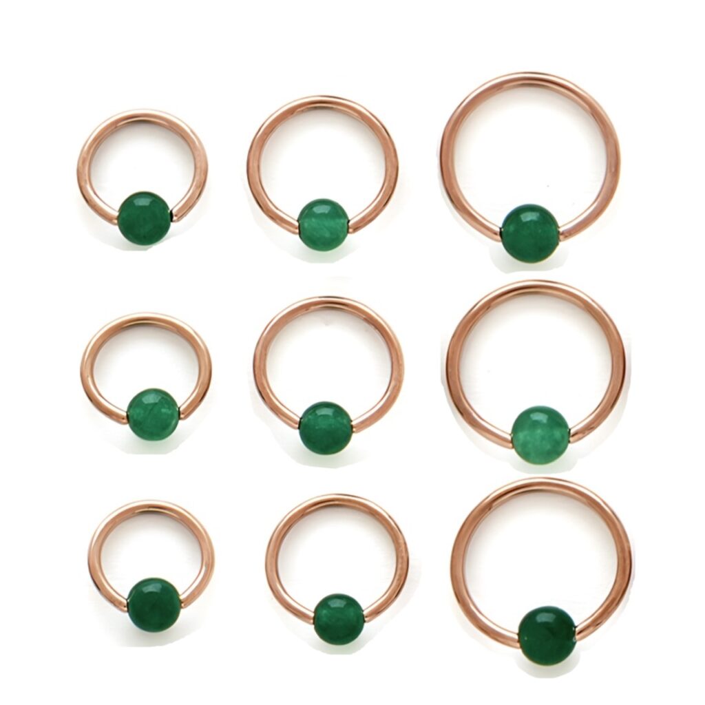 Captive Bead Ring 14KT Rose Gold Plated with Jade Ball