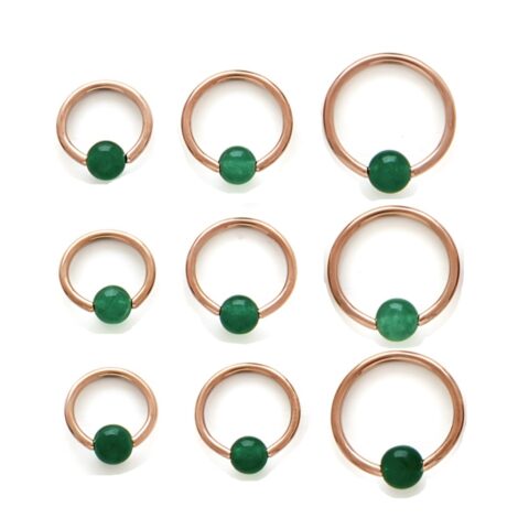 Captive Bead Ring 14KT Rose Gold Plated with Jade Ball