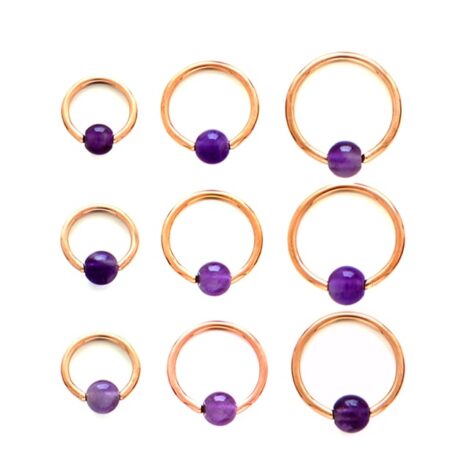 Captive Bead Ring 14KT Rose Gold Plated with Amethyst Ball