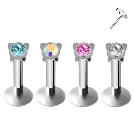 Butterfly Gem Labret Monroe with Threadless Push In Pin Top