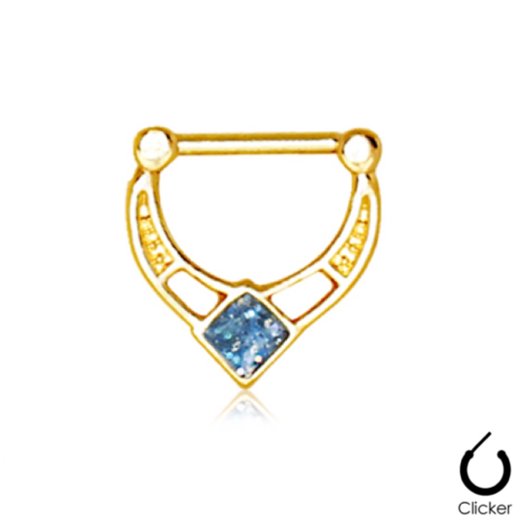 Septum Daith Clicker Straight Ring with Blue Glitter Rhombus